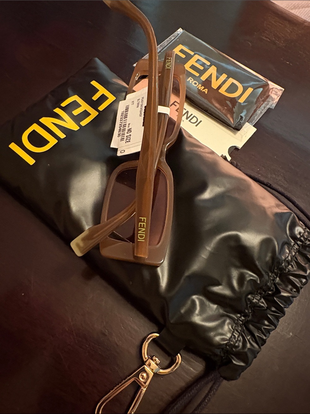 Fendi Tan and Gold Square Frame Sunglasses